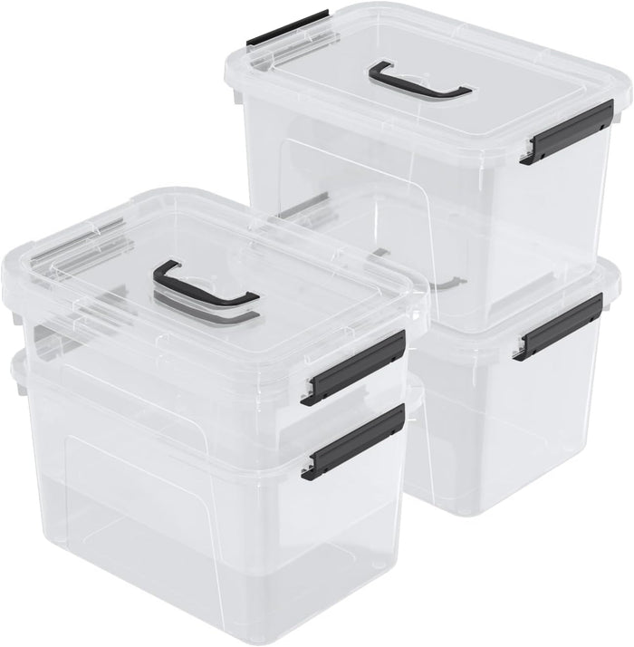 Wekioger 4 Packs Plasitc Lidded Storage Bins, Clear Latching Boxes 10 Quart