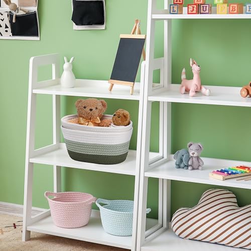 Sawysine 6 Pcs Storage Cotton Rope Baskets with Handles, Green and White