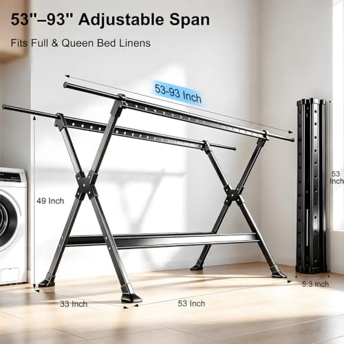 53-93 Inches Heavy Duty Foldable Clothes Drying Rack, Aluminum Alloy and Carb...