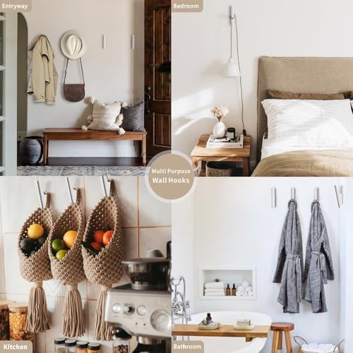 Wood Wall Hooks 4 Pack Coat Hooks Wall Mount, Towel Hooks for Bathrooms