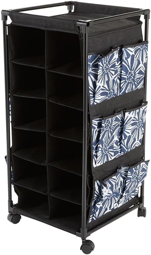The Lakeside Collection Springtime Fashionable Rolling Shoe Storage - Rolling Shoe Storage Navy Floral