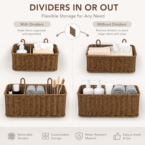 AceList Hanging Wall Basket with Removable Dividers, Set of 2 Woven Storage B...