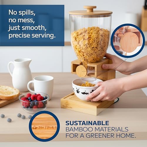 Bamboo Dispenser 3.5Liters (118 fl Oz) , Cereal Dispenser, Storage Container,...