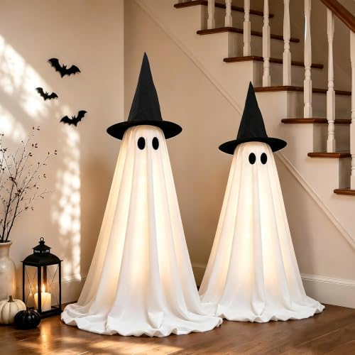 Halloween Ghost Decorations Indoor, 2 Packs Light Up Ghosts with Remote