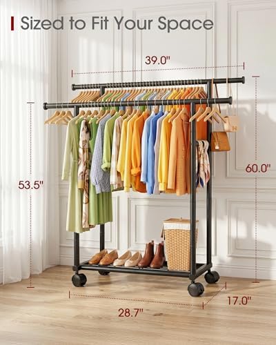 Sakugi Double Rods Clothes Rack - Metal Clothing Rack with Fixed Double Rods,...