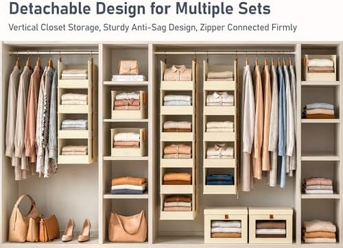 DIMJ Hanging Closet Organizer - 6-Tier Modular Hanging Shelves with Zippers H...