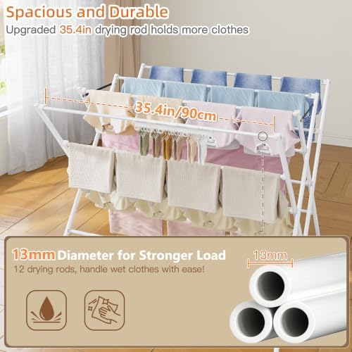 Drying Rack Clothing,35.4in Long Drying Poles Large Clothes Drying Rack