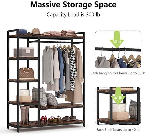 LITTLE TREE Free Standing Wood Closet Clothes Rack,Heavy Duty Grament Rack wi...