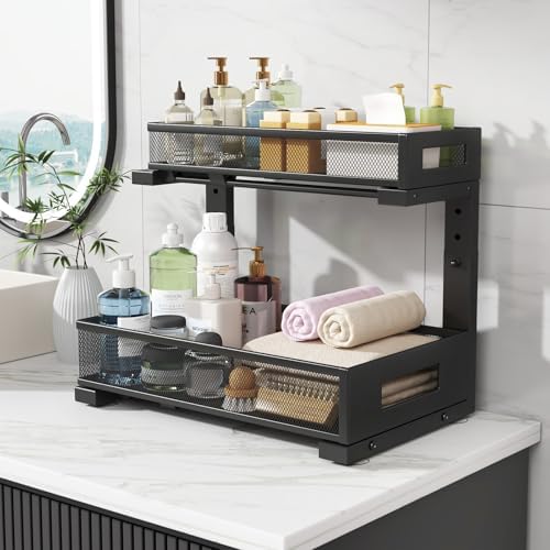 1 Pack-11.4"-16.14"H Under Sink Storage Organizer, Large 2-Tier Ele...