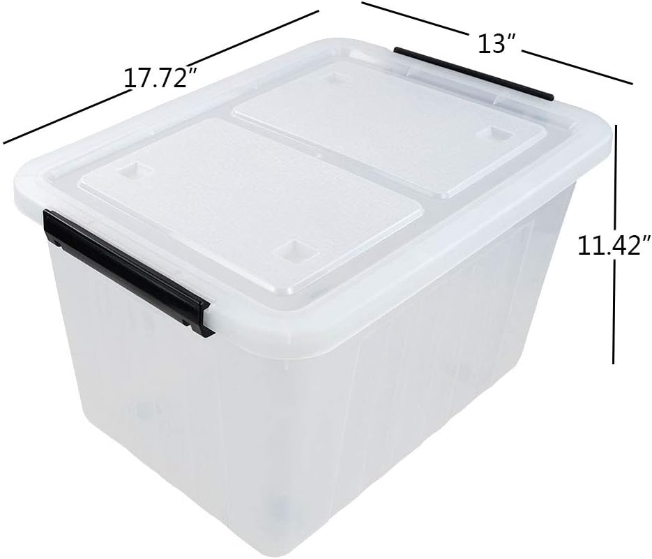 35 Quart Plastic Wheeled Storage Bin, 4 Pack Latching Storage Box