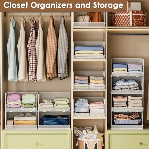 Tiaoheka 4-Tier Stackable Closet Organizers and Storage Shelves, Foldable Clo...