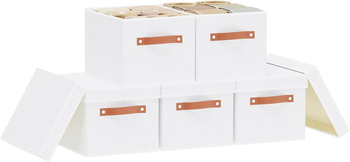 White Foldable Storage Bins,10.2×7.8×6.7 In,Shelf Baskets,5-Pack