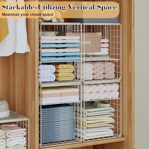 Hencawima 2 Pack Stackable Closet Storage Bins with Removable Divider, Wire S...