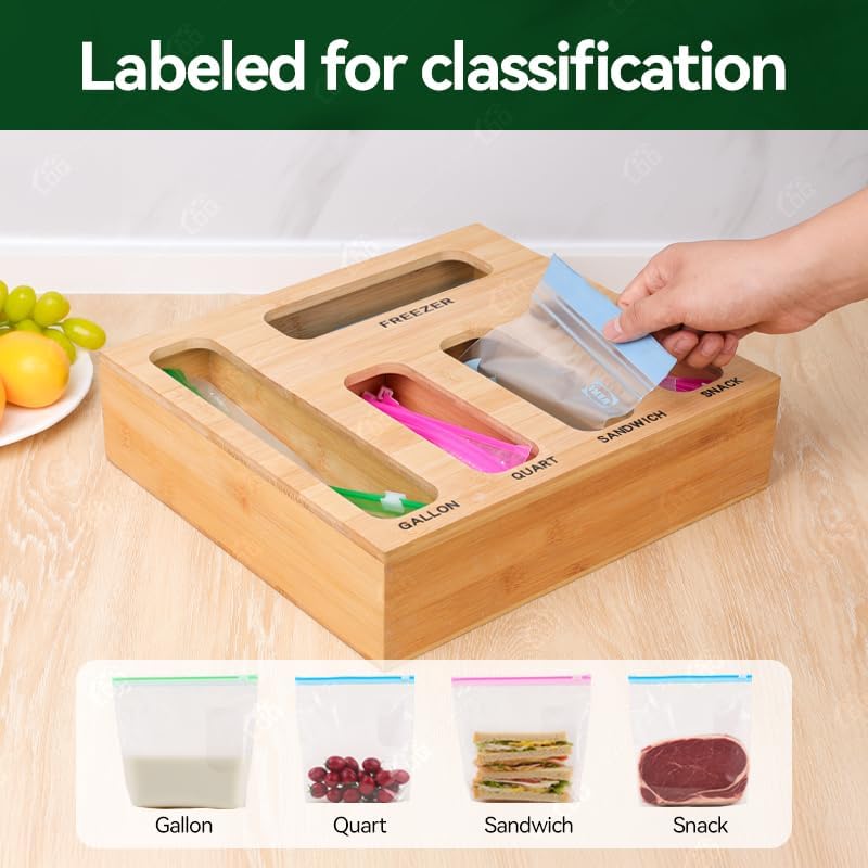 LDQ 9-in-1 Shatterproof Square Bamboo Storage Box - Aluminum Foil Dispensr wi...