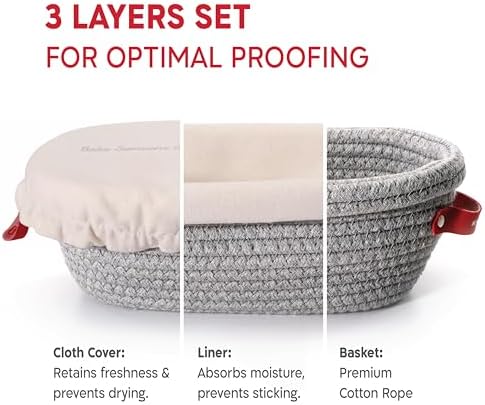 KneadAce Cotton Rope Banneton Bread Proofing Basket Set, 2 x Oval Bread Baske...