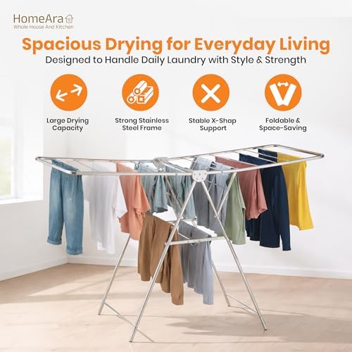 Heavy Duty Foldable Stainless Steel Cloth Drying Stand – 3 Tier Mirror Finish...