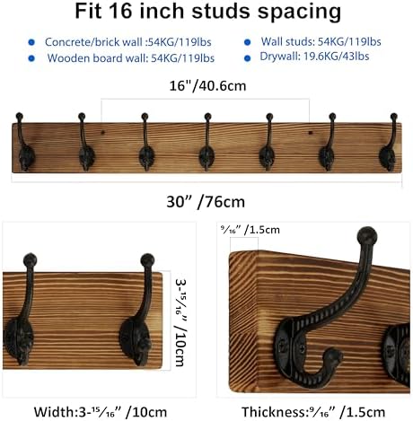 WEBI Rustic Coat Rack Wall Mount,30" Long 7 Cast Iron Coat Hooks Wall Mo...