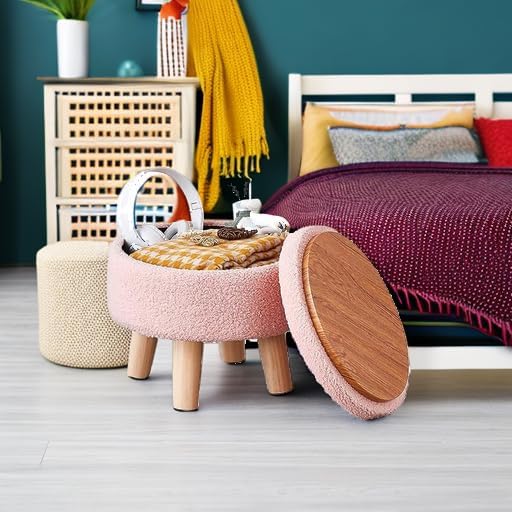 Wimarsbon Storage Ottoman, Modern Round Footrest with Soft Padded Seat, Teddy...