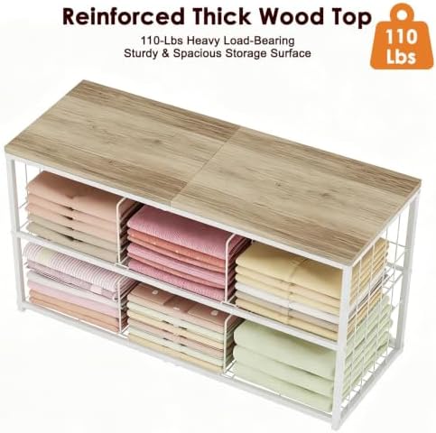 Wood‑Top Closet Clothes Organizers and Storage Shelf with Adjustable Dividers...