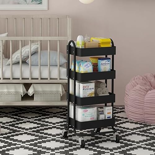 4-Tier Metal Rolling Cart with Wheels,4 Tier Utility Cart with Wheels for Off...