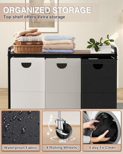 Laundry Sorter 3 Section,Laundry Basket with Wheels,3×15.8 Gal (60L)
