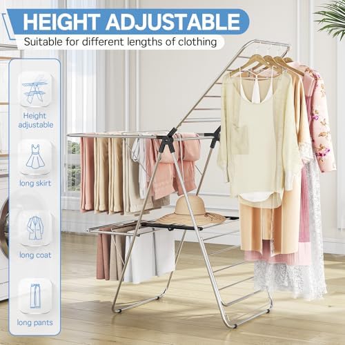 APEXCHASER Clothes Drying Rack with 4 Wings, Stainless Steel Drying Rack Clot...
