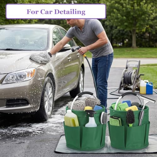 2-Pack Cleaning Supply Caddy with 6 Side Pockets, 17L Foldable Bucket Organiz...