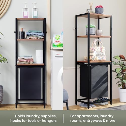Tilt-Out Laundry Hamper with Shelf – 3 Tier Laundry Organizer with Waterproof...