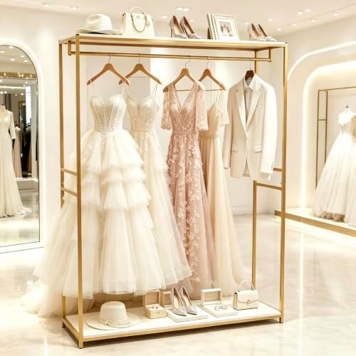 75" Tall Gold Clothing Garment Rack Boutique Retail Display Stand