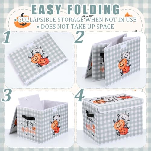 CHENGU 4 Pcs Black White Halloween Storage Bin with Lid and Carrying Handle