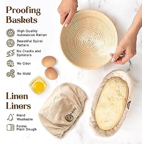 ABIOTO Sourdough Bread Proofing Baskets and Baking Supplies - 14-Piece Kit
