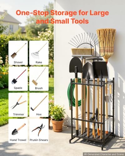 VEVOR Garden Tool Organizer, 35 Slots with Hooks, Metal Garage Storage Rack