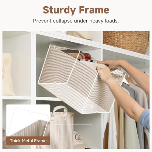 StorageWorks Fabric Storage Bins, Khaki & Beige Stripes, 2-Pack