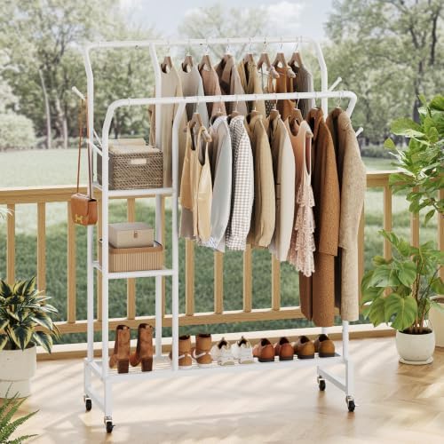 Yoobure Double Rods Clothes Rack - Portable Clothing Rack with Wheels, Rollin...