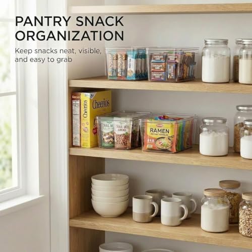 MOONEDGE 8-Pack 10x6x5 Stackable Small Clear Storage Bins with Lids