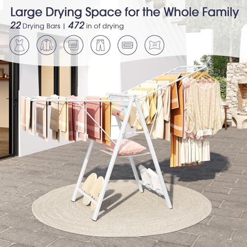 APEXCHASER Clothes Drying Rack, 67.3" L Height Adjustable, Foldable, White