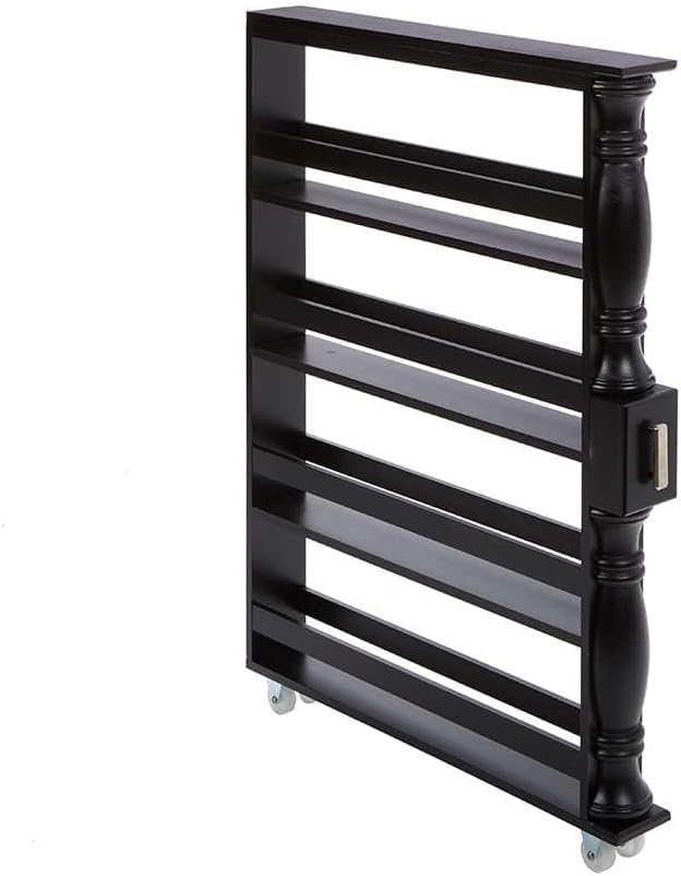 Black Slim Rolling Spice Rack with Wheels for Narrow Kitchen Gaps