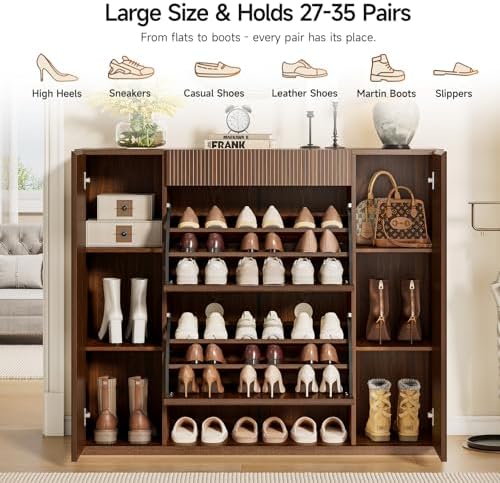 ONBRILL Large Shoe Cabinet with 2 Flip Drawers (3-Tier Each), 27-35 Pairs Sho...