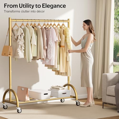 MISSLO Heavy Duty Clothing Rack with Wheels Rolling Clothes Racks for Hanging...