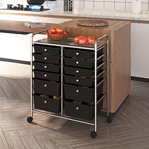 Yaheetech 12-Drawer Rolling Storage Cart on Wheels, Craft Organizer, Black