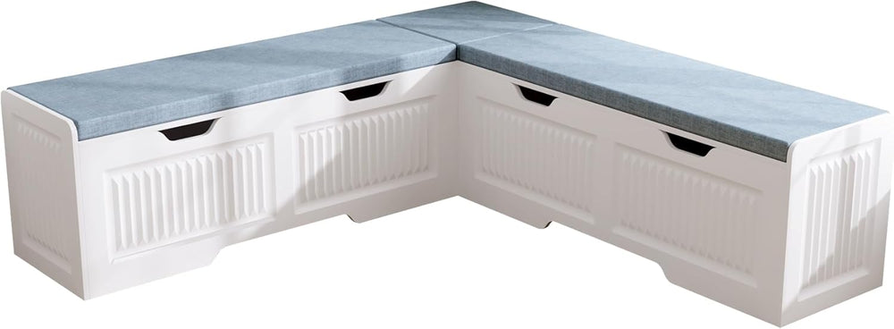 White L-Shaped Storage Bench with Hidden Storage Space