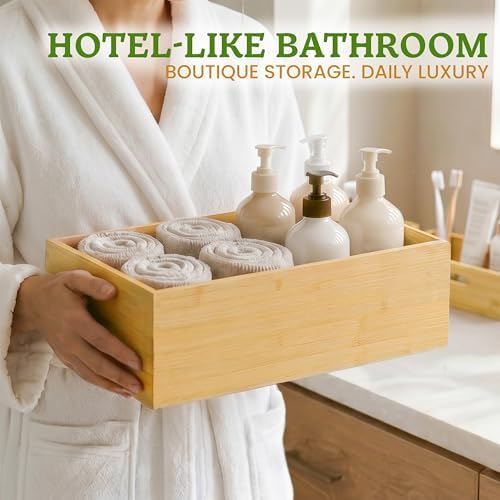 HOMESTEAD 3-Piece Stackable Bamboo Storage Box, Large Storage Bin, Wooden Box...