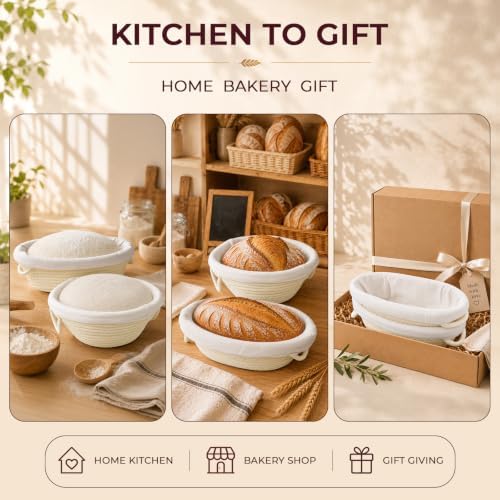Cotton Rope Banneton Bread Proofing Basket, Round & Oval, Set of 4