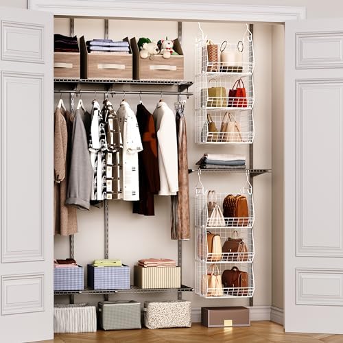 X-cosrack 3 Tier Foldable Closet Organizer, Clothes Shelves with 5 S Hooks, W...