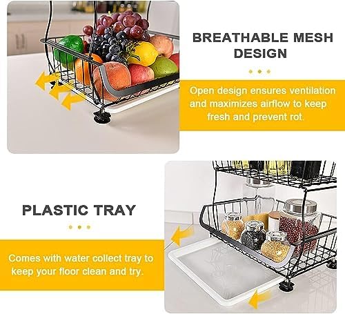 Fruit Vegetable Storage Basket, 4 Tier Stackable Metal Wire Storage Baskets w...