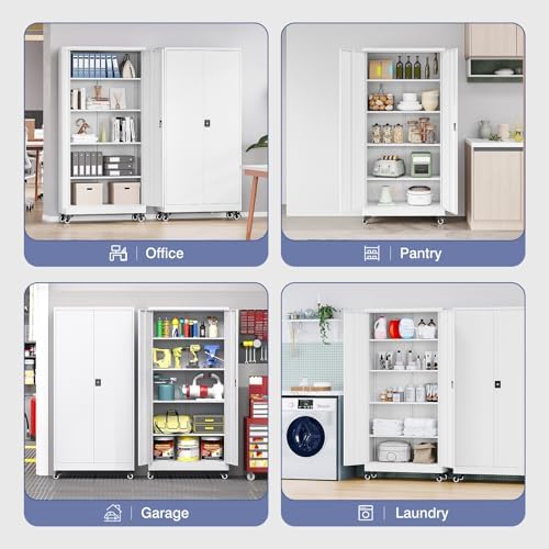 Metal Garage Storage Cabinet with Locking Doors and Adjustable Shelves, Wide ...