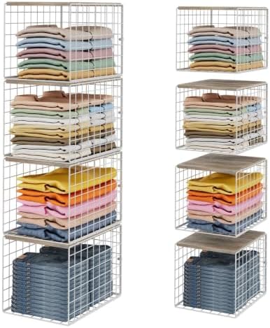 Hencawima Extra-Deep 4 Pack Closet Shelf Organizer with Wooden Top, Stackable...