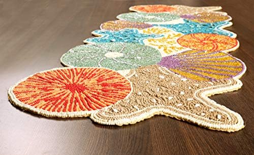 Lightnpro Seashell Hand Beaded Needlework Decorative Orange Blue Table Runner...