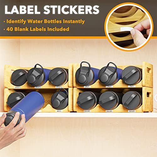SpaceAid Bamboo Water Bottle Organizer with Labels, Kitchen Pantry Water Bott...