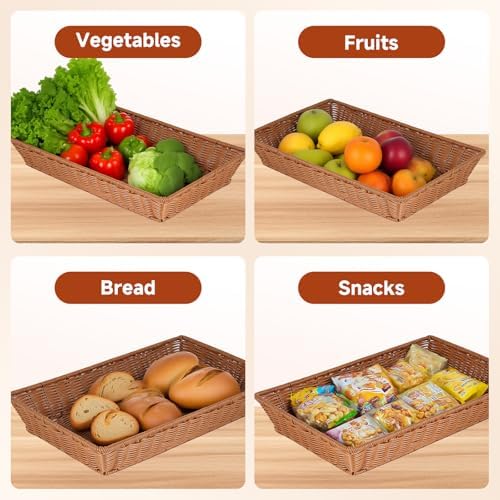 2 Pack Bread Basket Serving Display Tray 20.5x13 In with Clear Roll Top Cover...